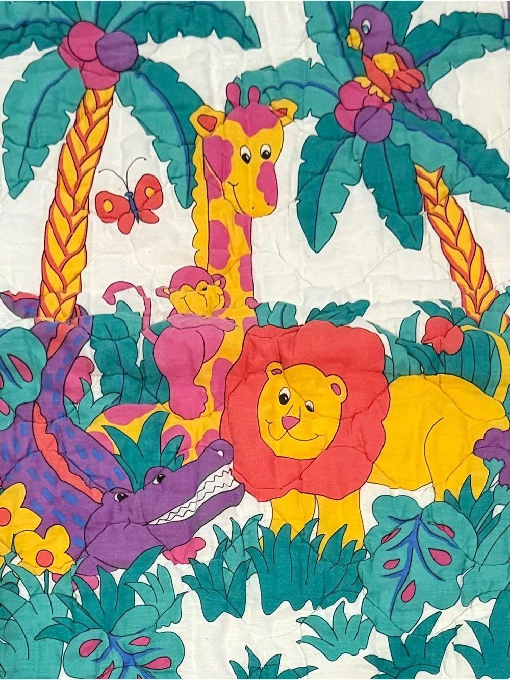 Vintage 90s Jungle Safari Animal Baby Quilt Crib Blanket 42”x32”
